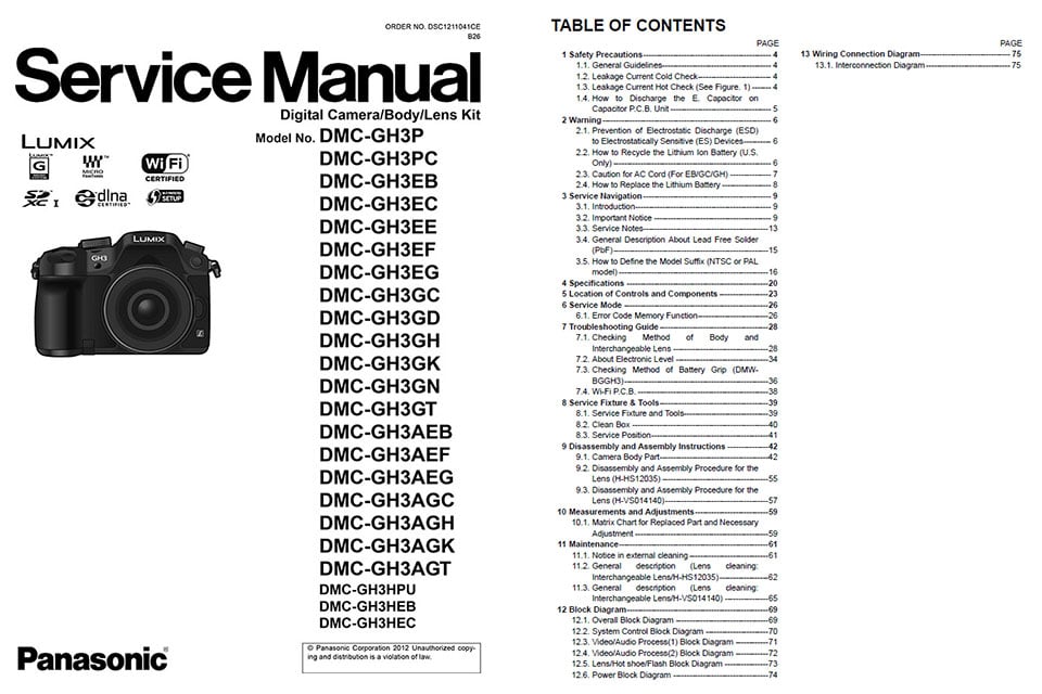 Panasonic Lumix Service Manuals