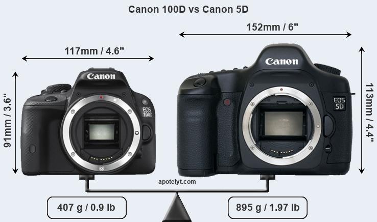 Size Canon 100D vs Canon 5D