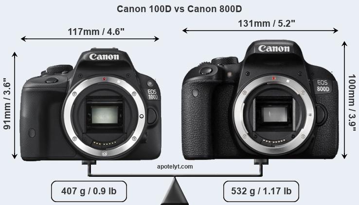 Size Canon 100D vs Canon 800D