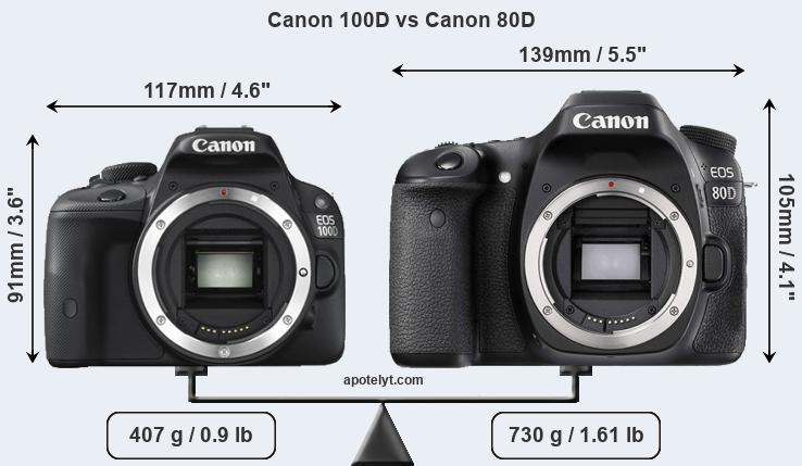 Size Canon 100D vs Canon 80D