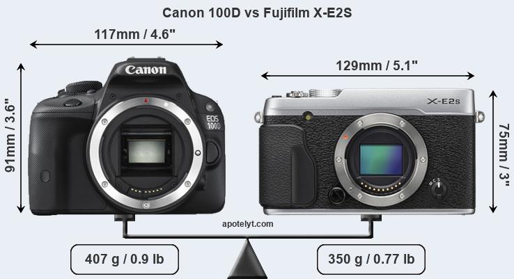 Size Canon 100D vs Fujifilm X-E2S