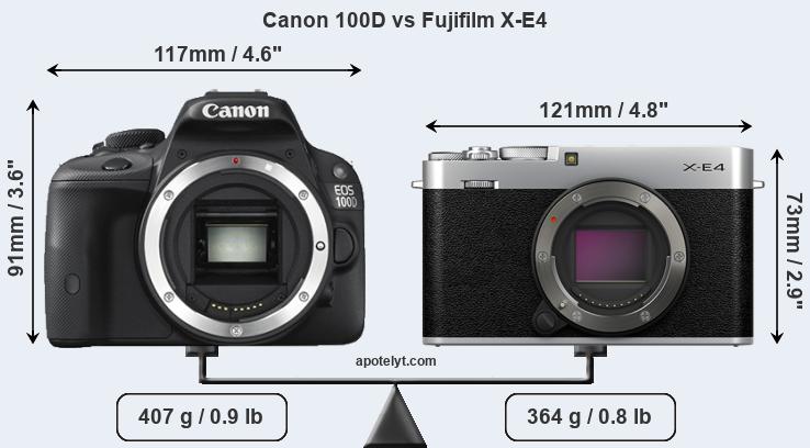 Size Canon 100D vs Fujifilm X-E4