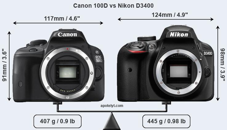 Size Canon 100D vs Nikon D3400
