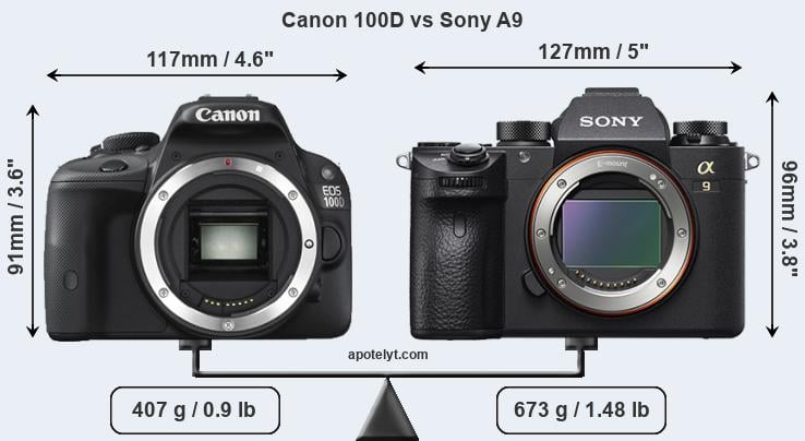 Size Canon 100D vs Sony A9