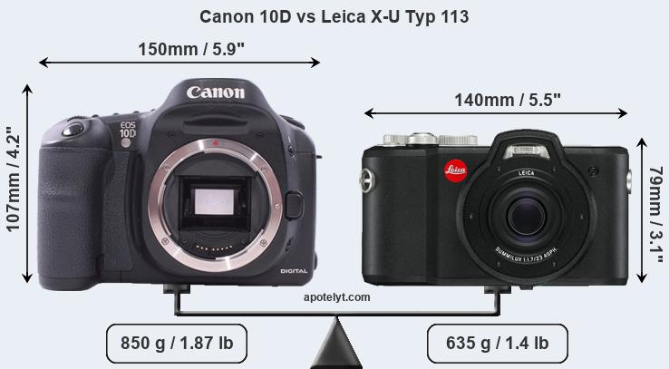 Size Canon 10D vs Leica X-U Typ 113