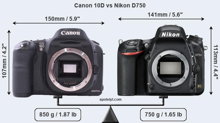 Size Canon 10D vs Nikon D750