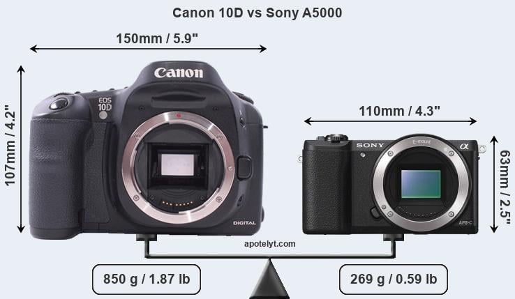 Size Canon 10D vs Sony A5000