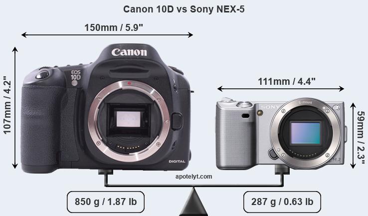 Size Canon 10D vs Sony NEX-5