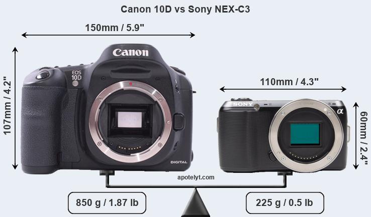 Size Canon 10D vs Sony NEX-C3