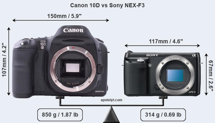 Size Canon 10D vs Sony NEX-F3