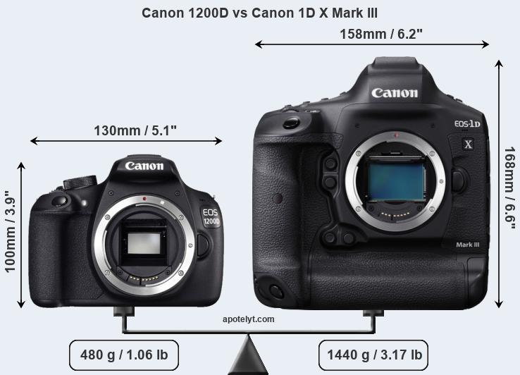 Size Canon 1200D vs Canon 1D X Mark III