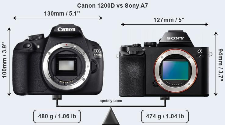 Size Canon 1200D vs Sony A7