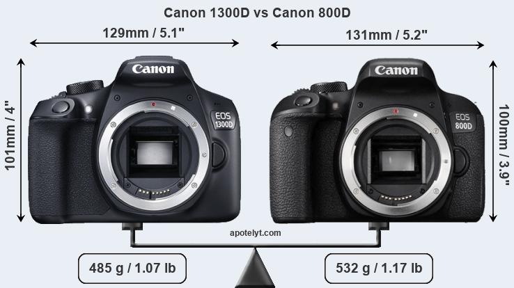 Size Canon 1300D vs Canon 800D