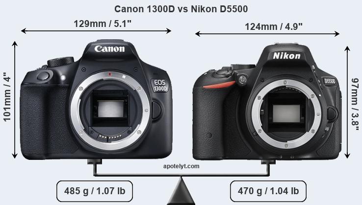 Size Canon 1300D vs Nikon D5500