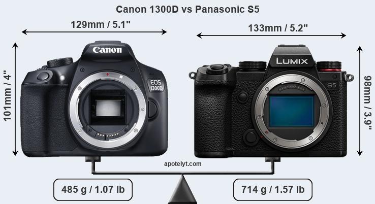 Size Canon 1300D vs Panasonic S5