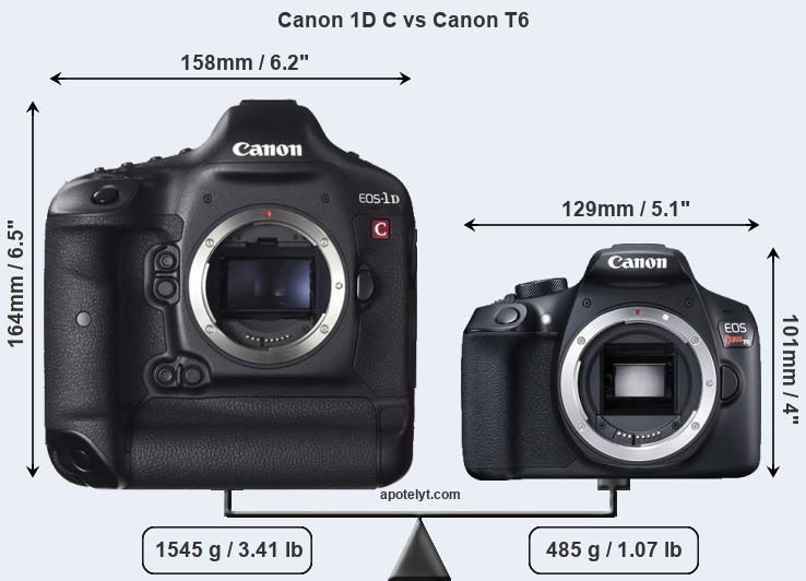 Size Canon 1D C vs Canon T6