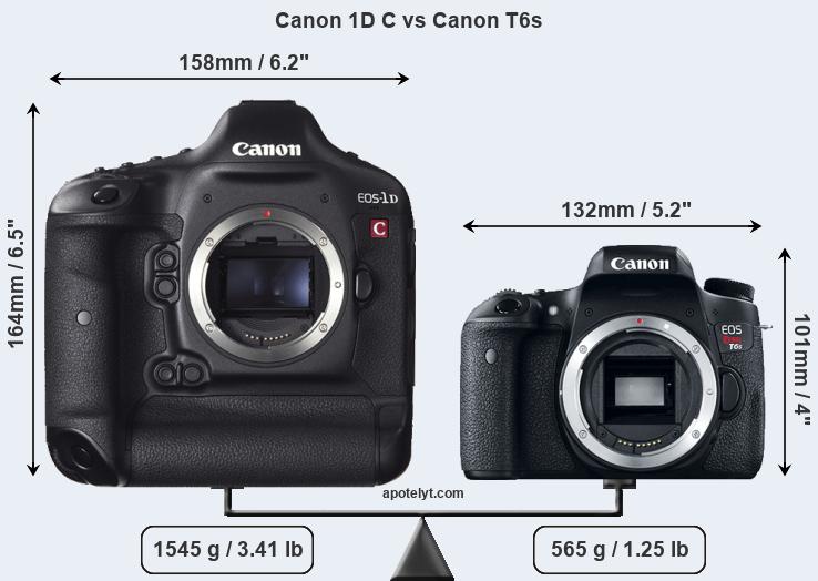 Size Canon 1D C vs Canon T6s