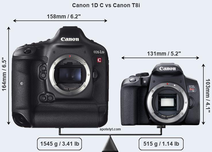 Size Canon 1D C vs Canon T8i