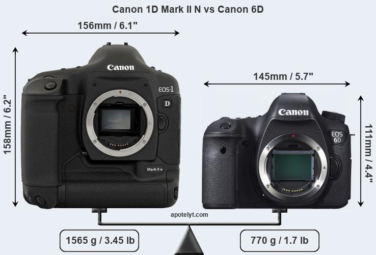 Size Canon 1D Mark II N vs Canon 6D