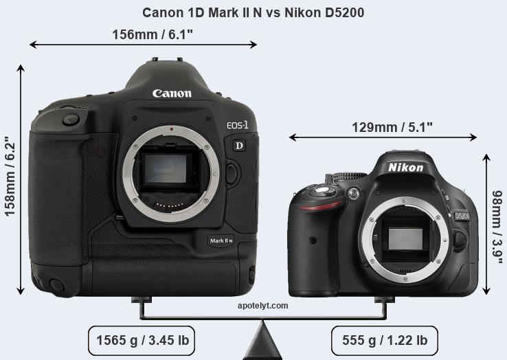 Size Canon 1D Mark II N vs Nikon D5200