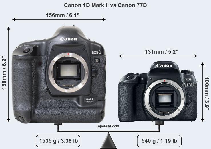Size Canon 1D Mark II vs Canon 77D
