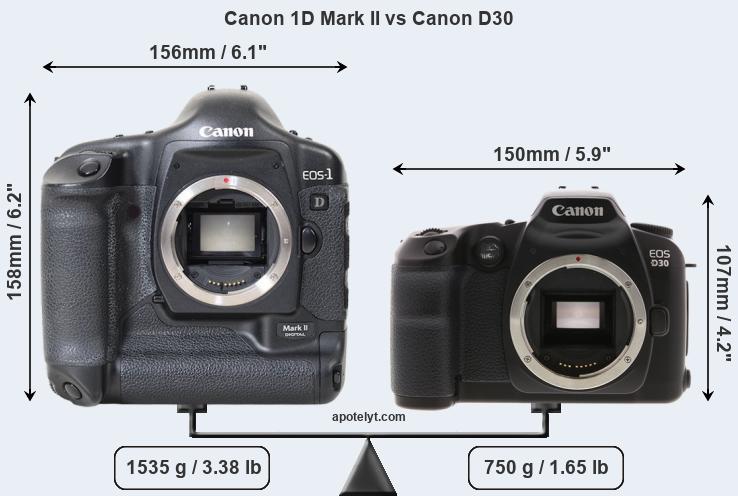 Size Canon 1D Mark II vs Canon D30