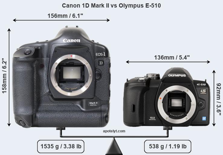 Size Canon 1D Mark II vs Olympus E-510