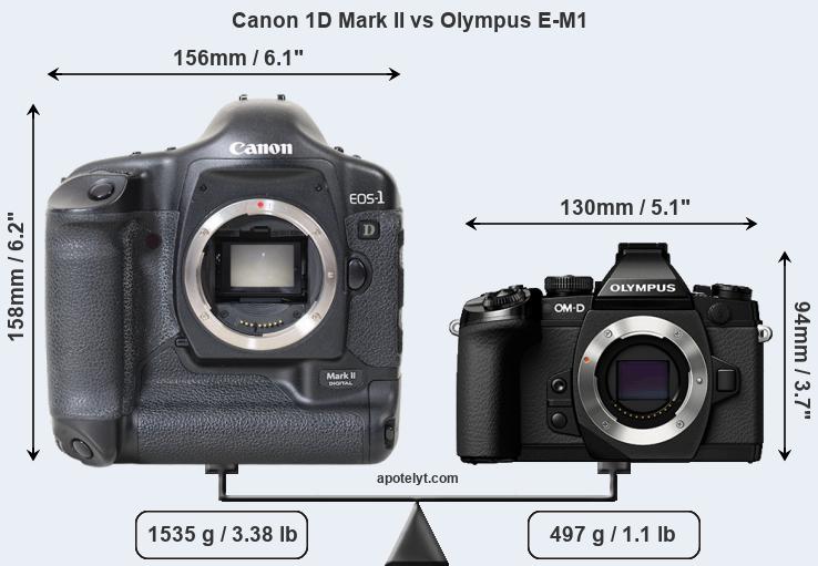 Size Canon 1D Mark II vs Olympus E-M1