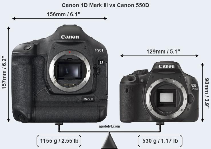 Size Canon 1D Mark III vs Canon 550D