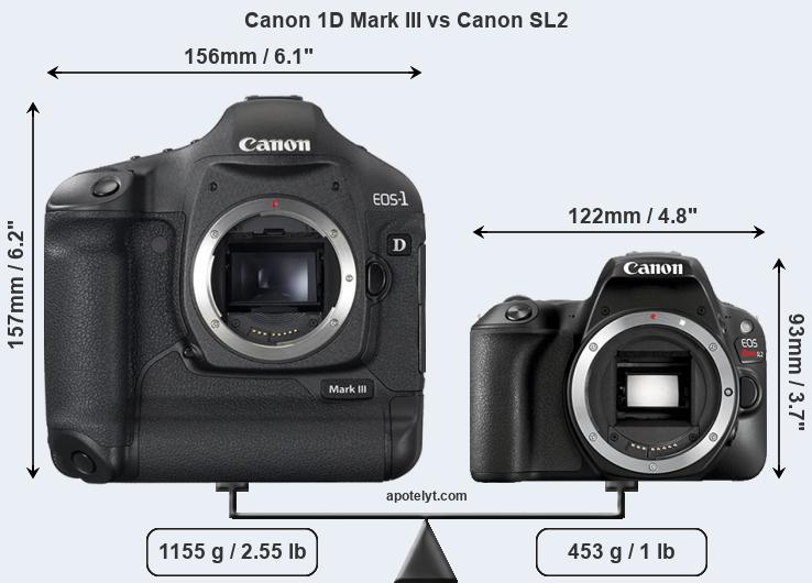 Size Canon 1D Mark III vs Canon SL2