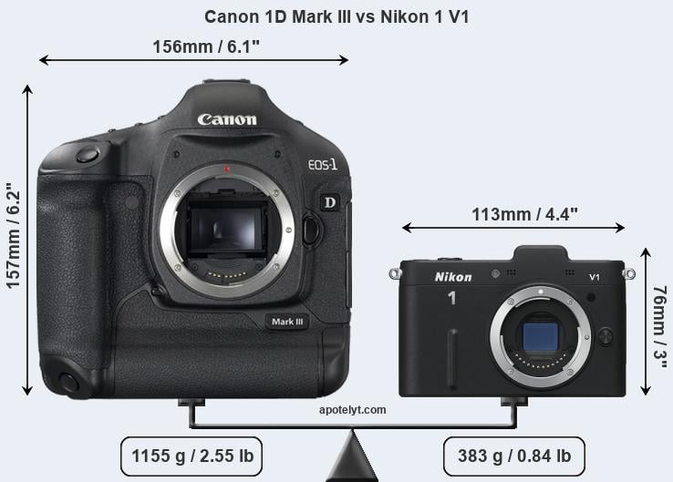 Size Canon 1D Mark III vs Nikon 1 V1
