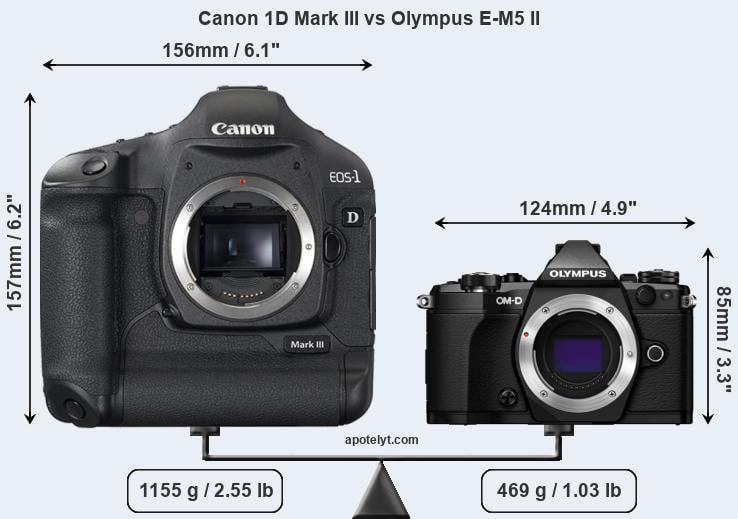 Size Canon 1D Mark III vs Olympus E-M5 II