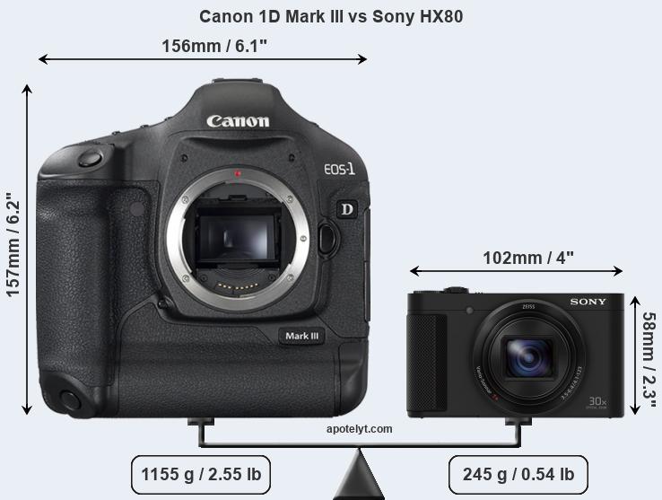 Size Canon 1D Mark III vs Sony HX80
