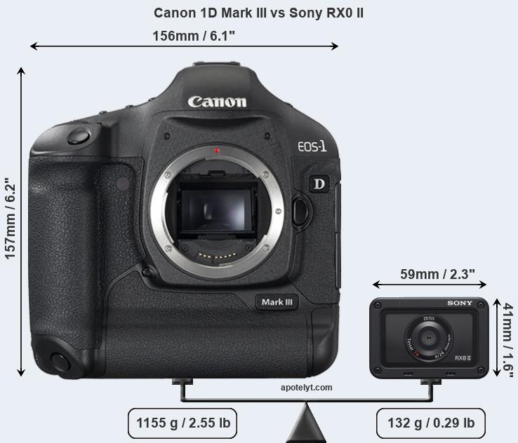 Size Canon 1D Mark III vs Sony RX0 II