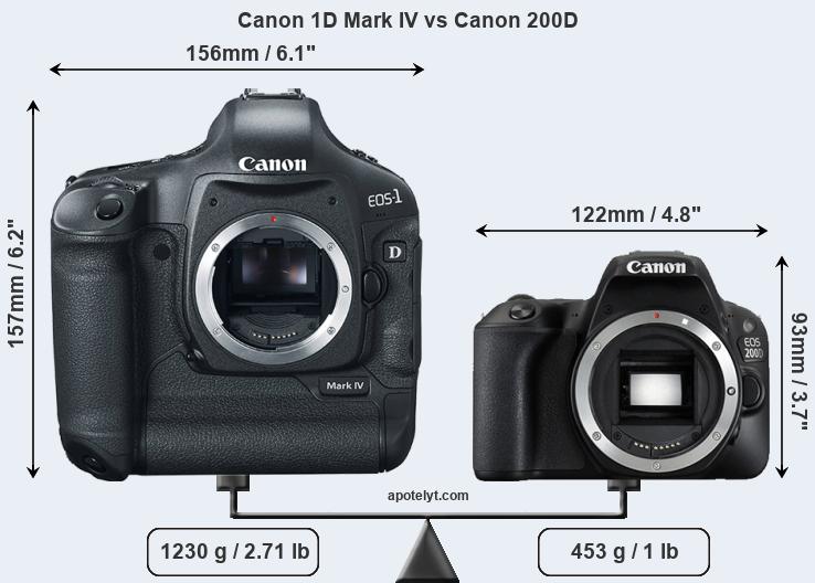 Size Canon 1D Mark IV vs Canon 200D