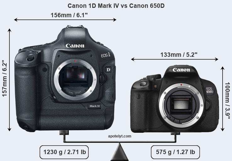 Size Canon 1D Mark IV vs Canon 650D