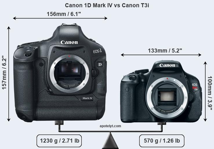 Size Canon 1D Mark IV vs Canon T3i