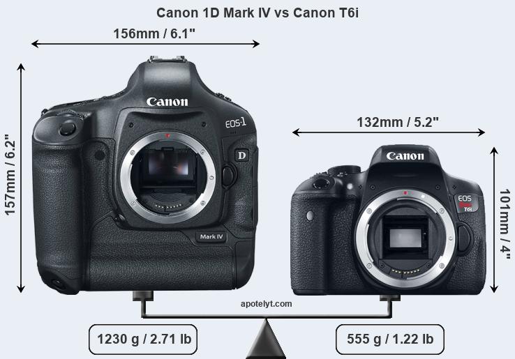 Size Canon 1D Mark IV vs Canon T6i