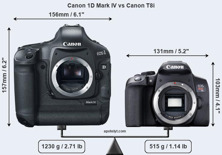 Size Canon 1D Mark IV vs Canon T8i