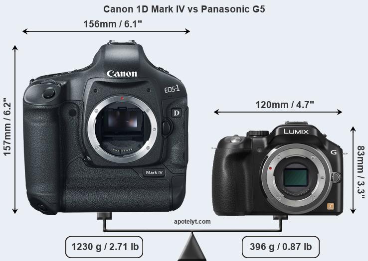 Size Canon 1D Mark IV vs Panasonic G5