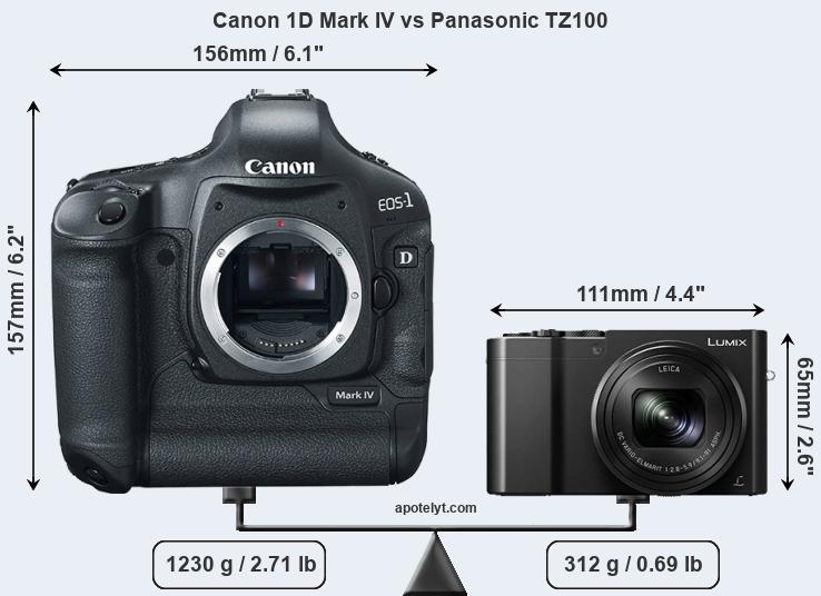 Size Canon 1D Mark IV vs Panasonic TZ100