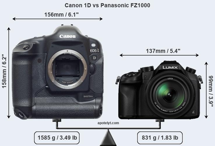 Size Canon 1D vs Panasonic FZ1000