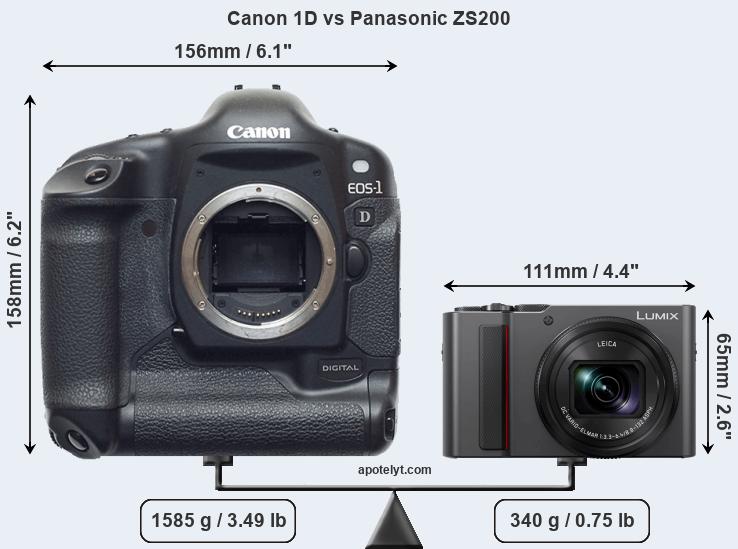 Size Canon 1D vs Panasonic ZS200