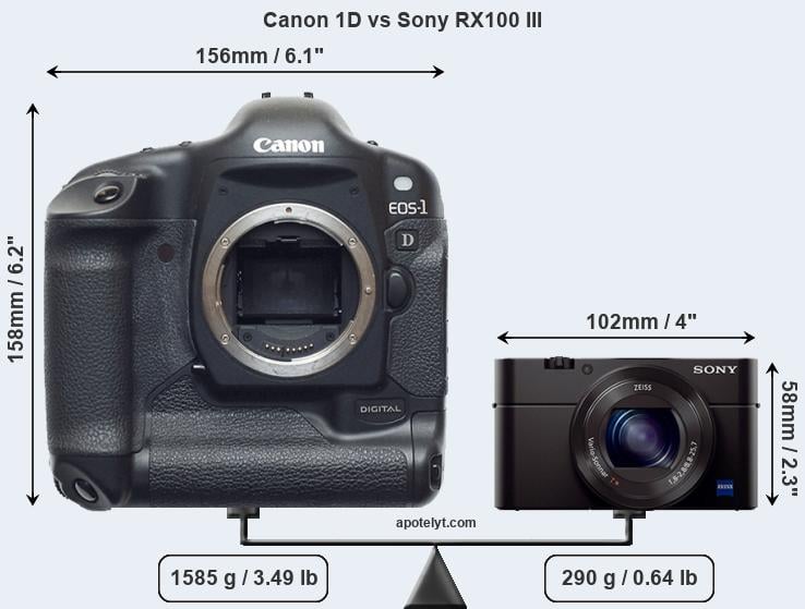 Size Canon 1D vs Sony RX100 III