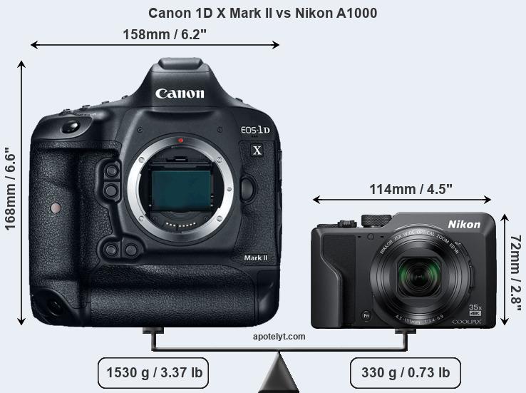 Size Canon 1D X Mark II vs Nikon A1000