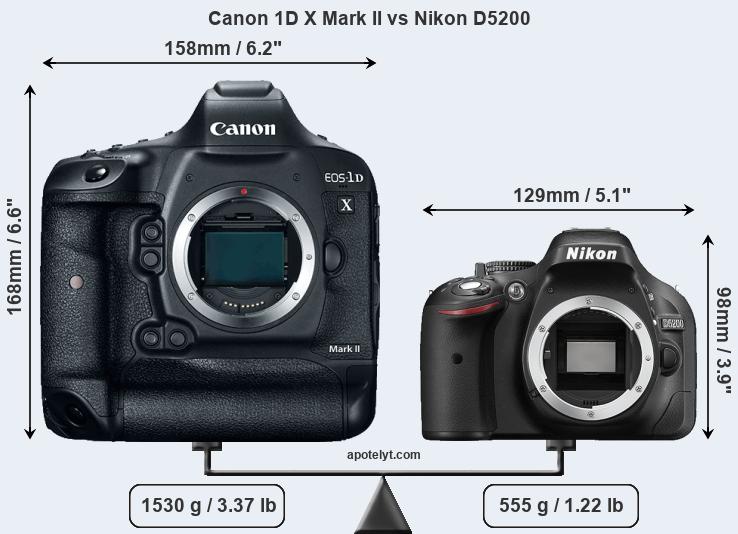 Size Canon 1D X Mark II vs Nikon D5200