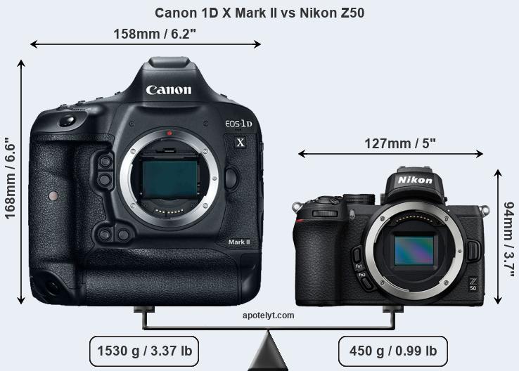Size Canon 1D X Mark II vs Nikon Z50