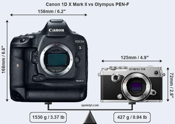 Size Canon 1D X Mark II vs Olympus PEN-F