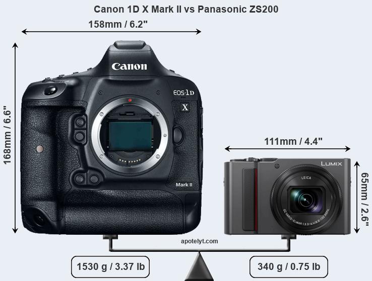 Size Canon 1D X Mark II vs Panasonic ZS200