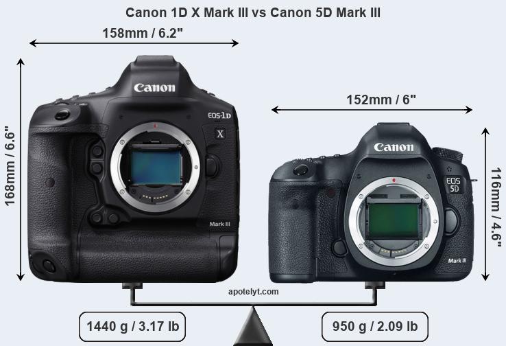 Size Canon 1D X Mark III vs Canon 5D Mark III